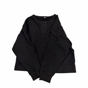 Black Henley Sweatshirt Womens XL